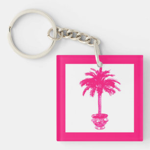 Porte-clés Palmier pointillé - rose fuchsia et blanc
