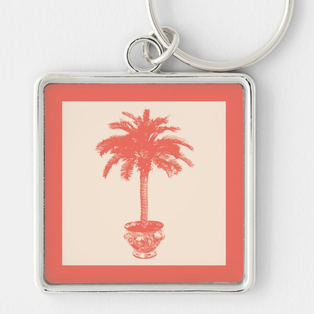 Porte-clés Palmier pointillé - tons corail orange (Devant)