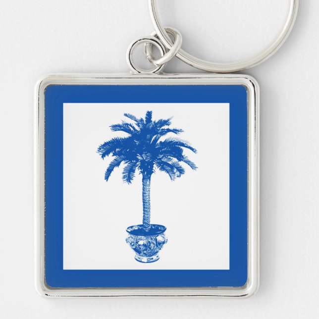 Porte-clés Palmier pointilleux - bleu cobalt et blanc (Devant)