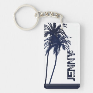 Porte-clés Palmier tropical bleu et blanc Navy