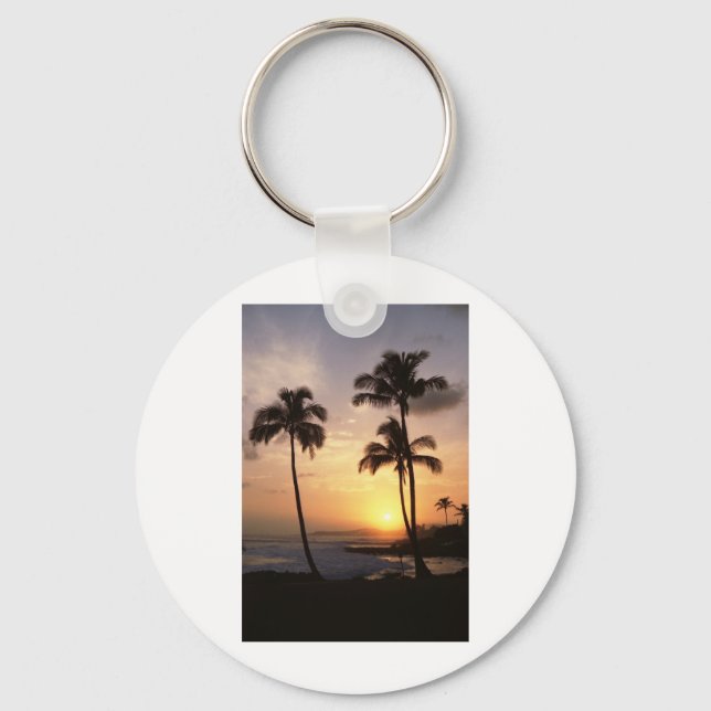Porte-clés Palmiers, Coucher du soleil, Plage, Hawaii (Recto)