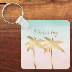 Porte-clés Palmiers Tropicaux Rose Menthe Ombré or rêve grand