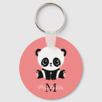 Panda à assise mignonne Monogramme Saumon personna