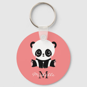 Porte-clés Panda à assise mignonne Monogramme Saumon personna