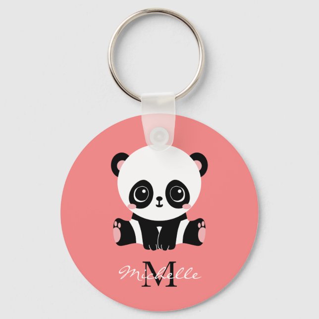 Porte-clés Panda à assise mignonne Monogramme Saumon personna (Recto)