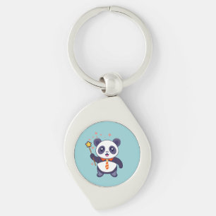 Porte-clés panda adorable avec cravate orange-jaune