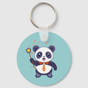 Porte-clés panda adorable avec cravate orange-jaune