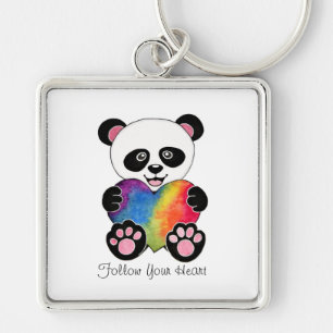 Porte-clés Panda Aquarelle Cute Avec Coeur Arc En Ciel