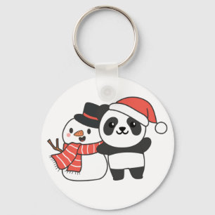 Porte-clés Panda Avec Snowman En Hiver Pour Noël Keychai