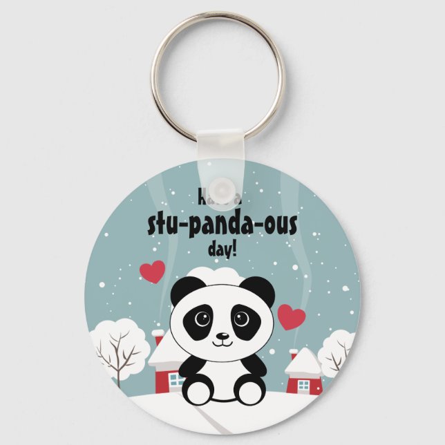 Porte-clés Panda Bébé Cute En Hiver Gris Neige (Recto)