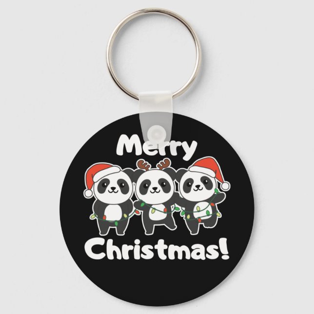 Porte-clés Panda Christmas Animaux Pandas Joyeux Noël Key (Recto)