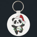 Porte-clés Panda Christmas Winter Animaux Pandas Porte - clé<br><div class="desc">Les panda at christmas with fairy lights. Funny animals with toxits and snow for the holidays. A sweet Christmas greeting. Pandas are cute animals et perfect pour Christmas.</div>