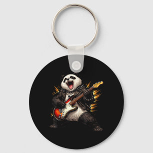 Porte-clés Panda drôle jouant de la guitare rock and roll pou