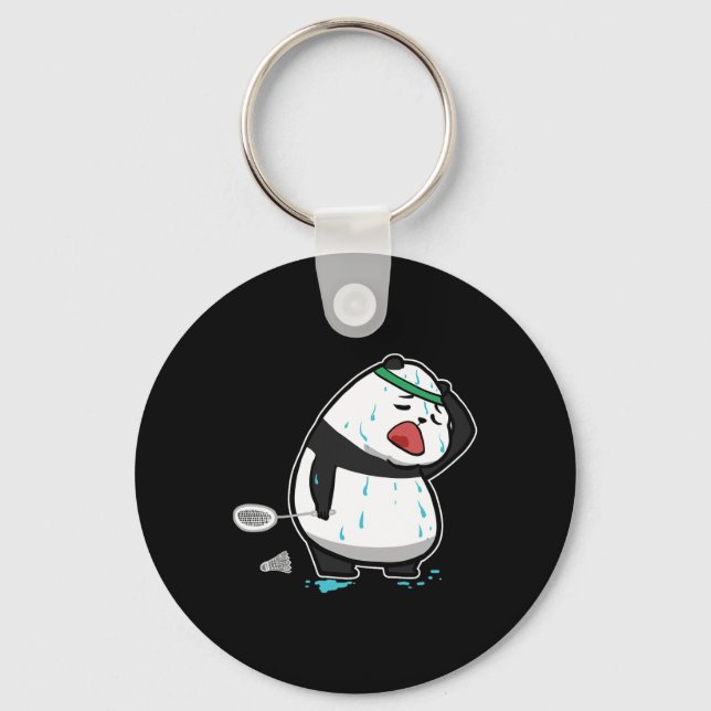 Porte-clés Panda Fatigué Drôle Jouer Badminton (Recto)