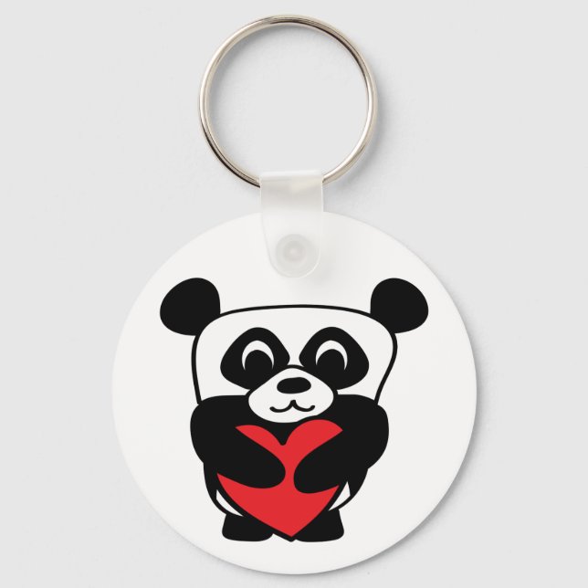 Porte-clés Panda garçon avec grand coeur rouge (Recto)