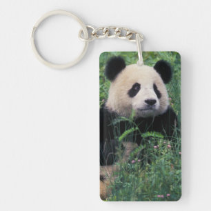 Porte-clés Panda géant dans l'herbe, vallée de Wolong, Sichua