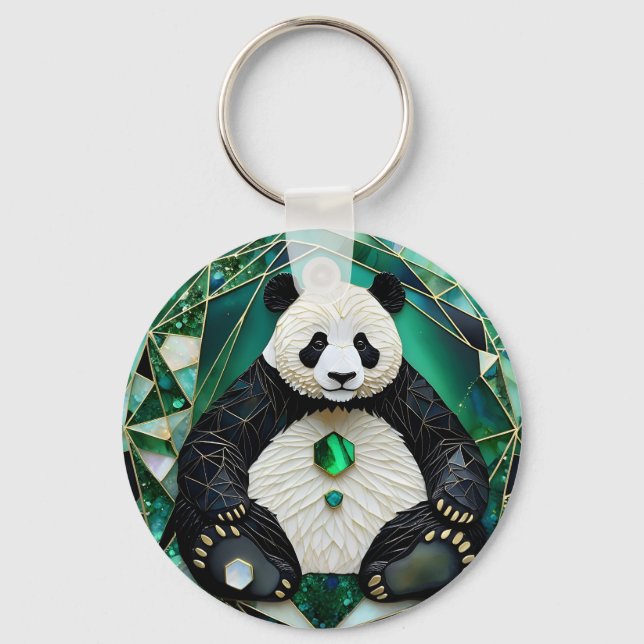 Porte-clés Panda géométrique hypnotique (Recto)