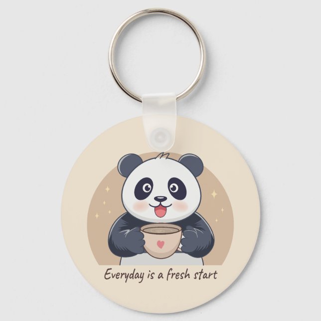 Porte-clés Panda Mignon avec Café (Recto)