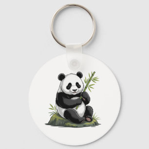 Porte-clés Panda Mignon Branchu Avec Bambou Verdoyant