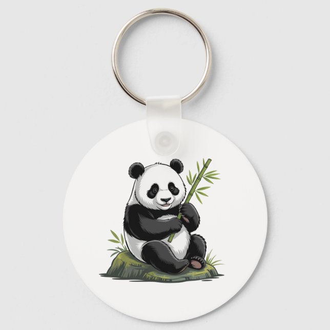 Porte-clés Panda Mignon Branchu Avec Bambou Verdoyant (Recto)