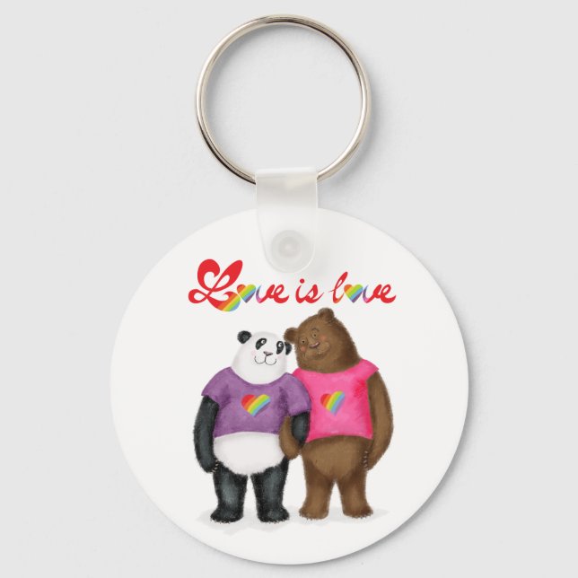 Porte-clés Panda mignonne et ours brun "l'amour c'est l'amour (Recto)