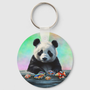 Porte-clés Panda regarde des poissons colorés nageant