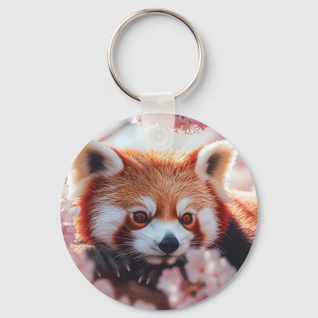 Porte-clés Panda Rouge Parmi Les Fleurs De Cerisiers (Recto)