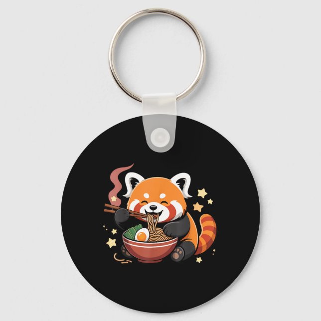 Porte-clés Panda roux mangeant des nouilles Ramen (Recto)