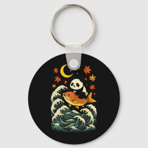 Porte-clés Panda surfant sur une vague - Art animal japonais 
