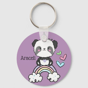 Porte-clés Panda Unicorn violet sur Rainbow Personnalisé