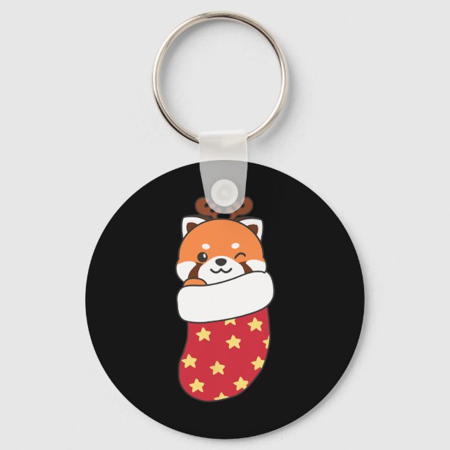 Porte-clés Pandas Rouges Dans Les Bas De Noël Pour Noël (Recto)