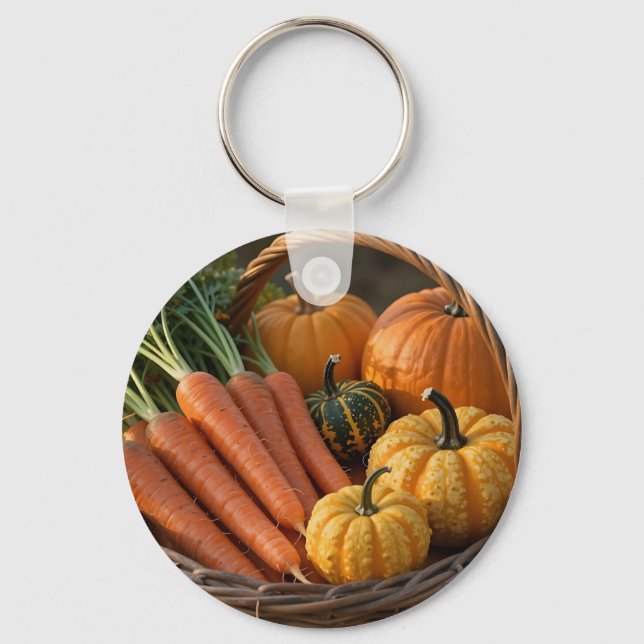 Porte-clés Panier de récolte rustique citrouilles carottes (Recto)