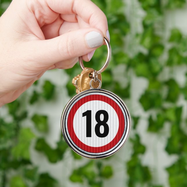 Porte-clés Panneau de limitation de vitesse pour 18 ans (Main)