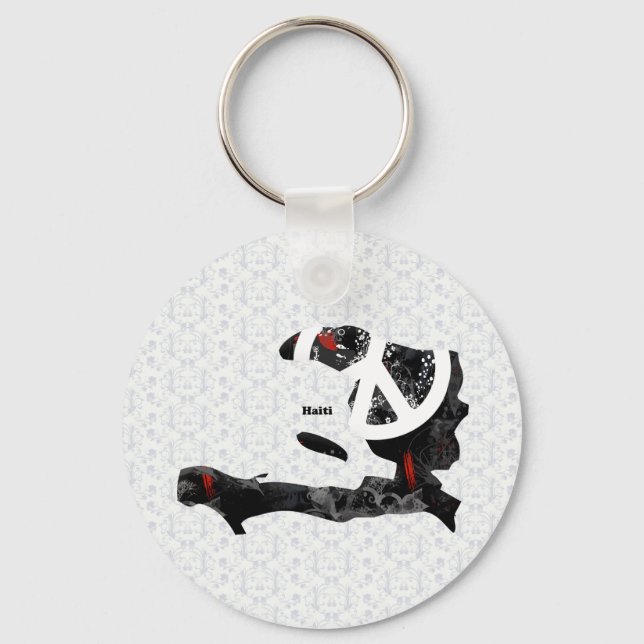 Porte-clés Panneau de Paix branchée d'Haïti avec carte haïtie (Recto)