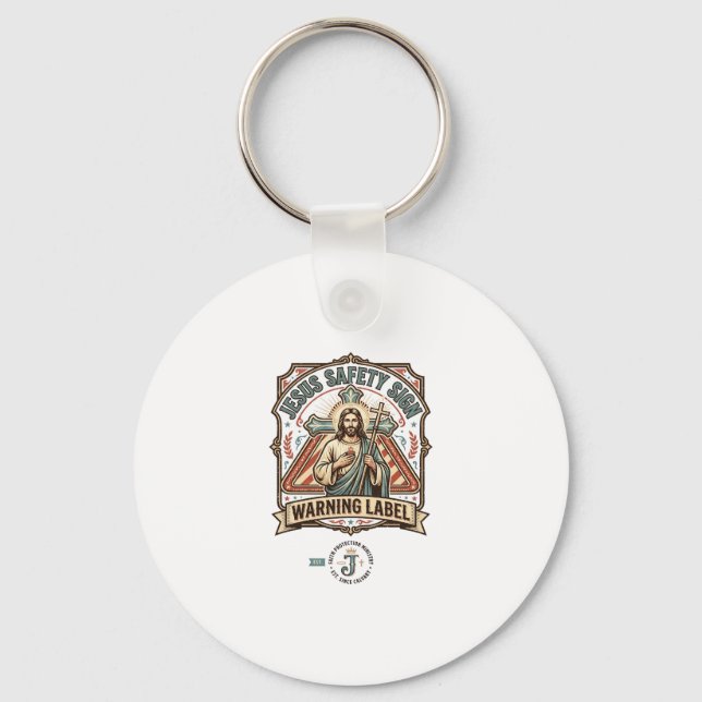 Porte-clés Panneau de sécurité Jésus Étiquette d'avertissemen (Recto)