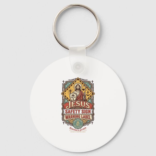 Porte-clés Panneau de sécurité Jésus Étiquette de mise en gar (Recto)