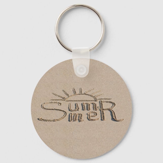 Porte-clés Panneau d'été sculpté sur le sable de la plage (Recto)