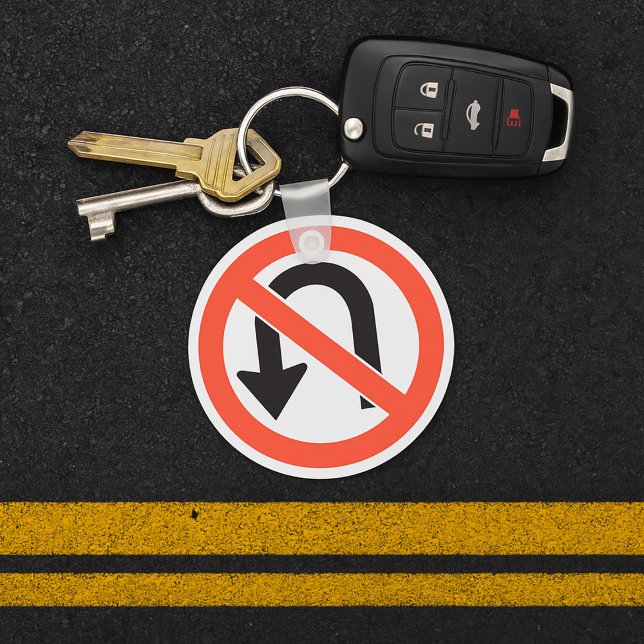 Porte-clés Panneau d'interdiction de demi-tour Symbole de séc (Créateur téléchargé)