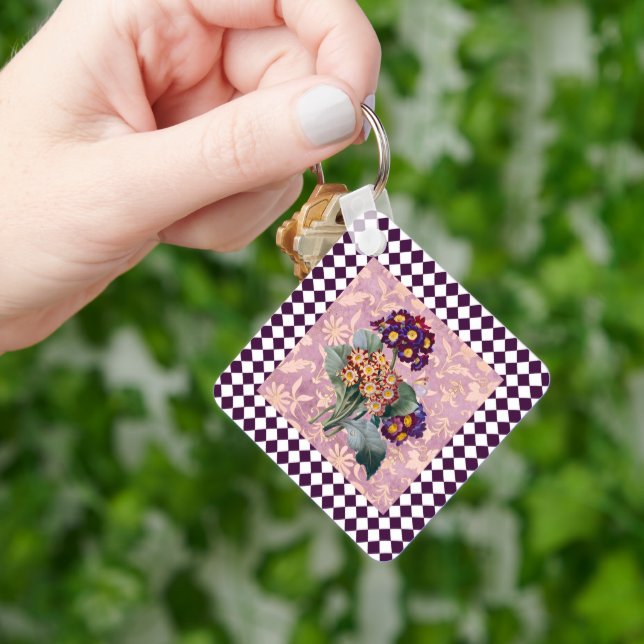 Porte-clés Panneau Fleur Jardin Arlequin vintage (main)