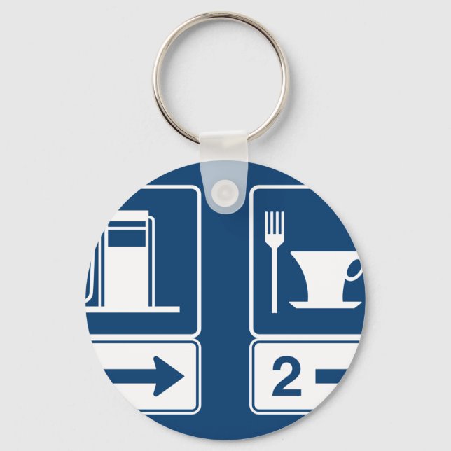 Porte-clés Panneau routier rétro bleu de station-service et d (Recto)