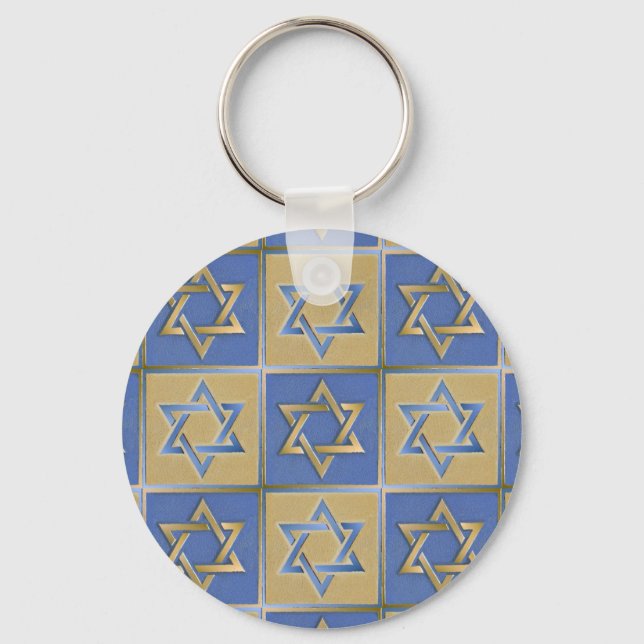 Porte-clés Panneaux d'art étoile de David bleu or (Recto)