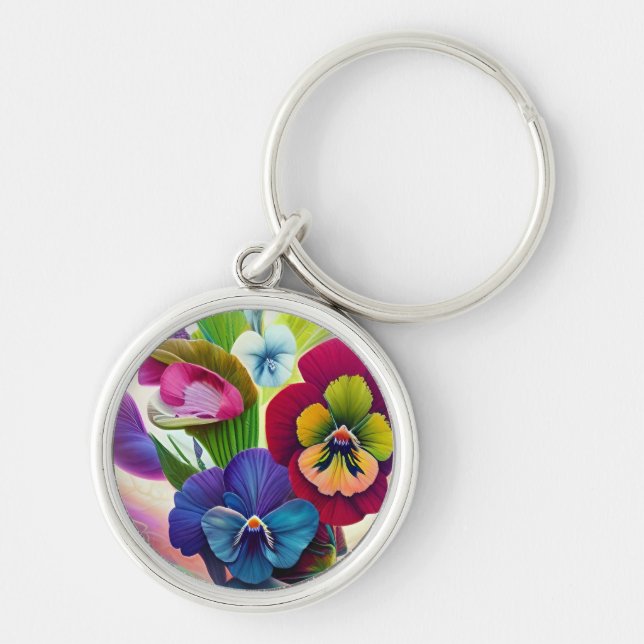 Porte-clés Pansies colorées -AI ART (Devant)