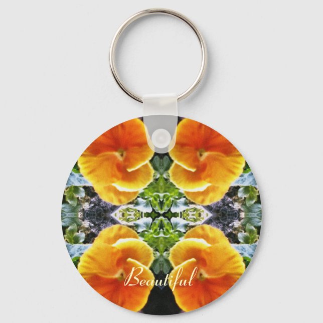 Porte-clés Pansies orange vibre Botanique Naturel (Recto)