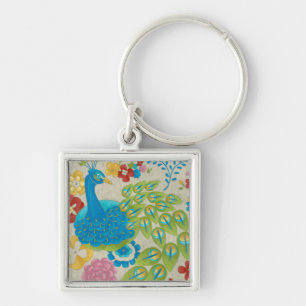 Porte-clés Paon et fleurs colorés