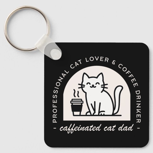 Porte-clés Papa chat drôle amateurs de café hommes (Recto)
