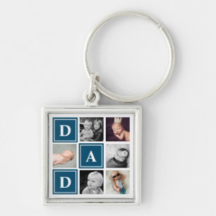 Porte-clés Papa Col bleu marine Collage photo personnalisé