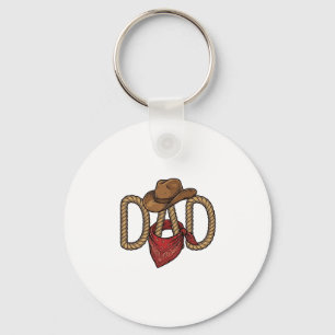 Porte-clés Papa Cowboy Corda Chapeau Bandana Gravure Vintage