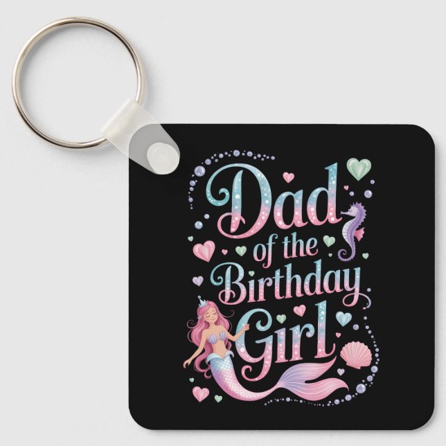 Porte-clés Papa de la fille d'anniversaire sirène (Recto)