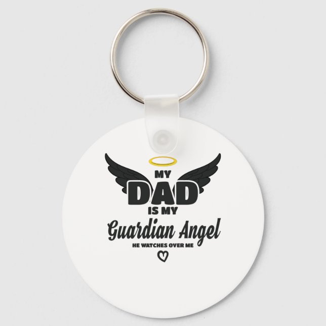 Porte-clés Papa Est Mon Gardien Angel Montre Sur Moi En Mémoi (Recto)