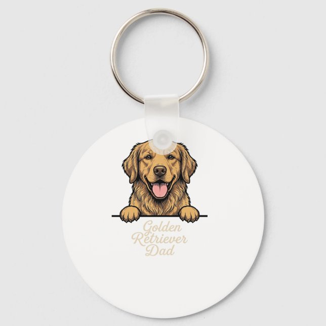 Porte-clés Papa Golden Retriever Gravure Vintage (Recto)